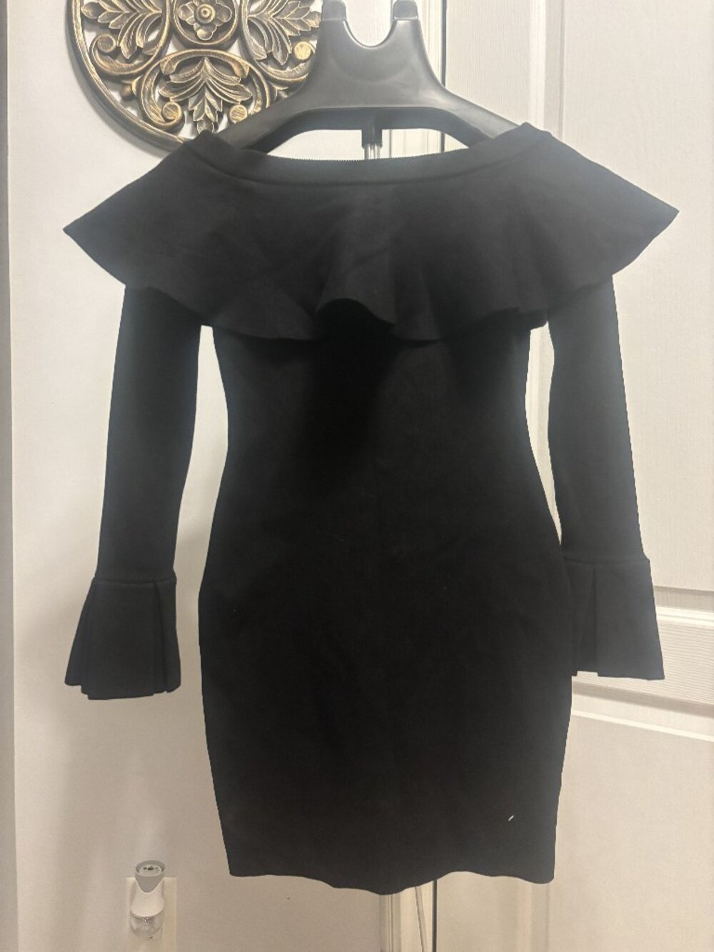 Endless Rose Off-Shoulder Ruffle Knit Dress, Black, Size XS